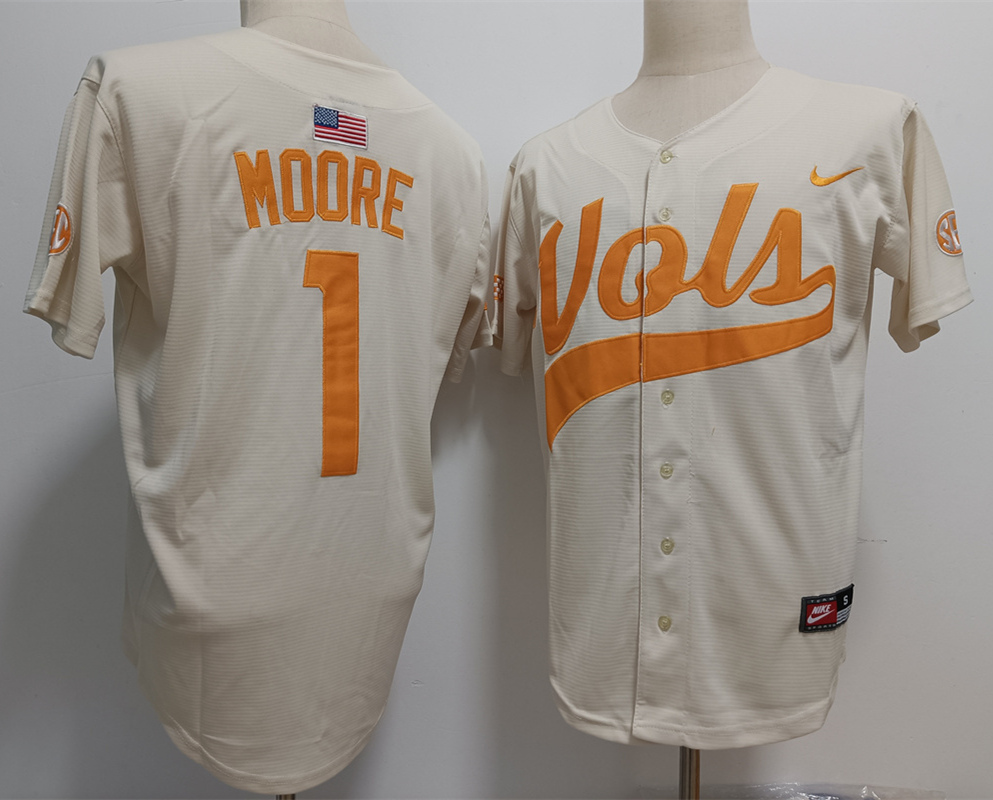 Men's Tennessee Volunteers #1 Christian Moore White Stitched Jersey